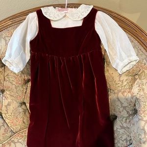 Red Wine Velvet Dress w/ Cream Under Dress Custom Made - Approx. 2T